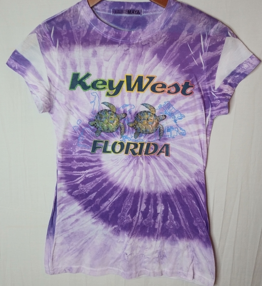 Key West S Florida Sea Turtles Purple Tie Dye Short Sleeved T-Shirt Top - Picture 1 of 4